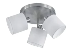 Deckenstrahler TOMMY 3-flammig Silber & Stoffschirme Weiß, Ø 25cm