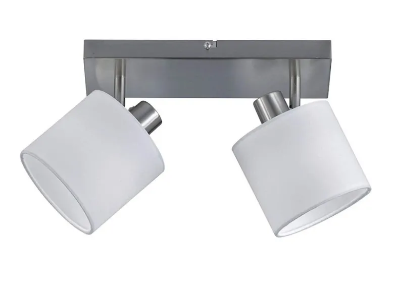 Deckenstrahler TOMMY 2-flammig Silber, Stoffschirme Weiß, Breite 28cm