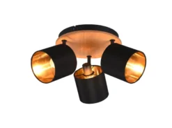 Deckenstrahler TOMMY 3-flammig Holz & Stoffschirme Schwarz Gold, Ø 25cm