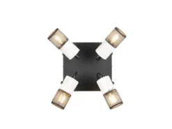 Deckenstrahler TOSH 4-flammig, Schwarz mit Holz Weiß, Quadrat 22cm