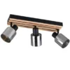 Deckenstrahler TRAVIA 3-flammig, Rauchglas Schwarz & Holzlamellen, Breite 52,5cm