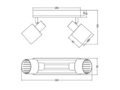 Deckenstrahler TRAVIA 2-flammig, Rauchglas Schwarz & Holzlamellen, Breite 38,5cm