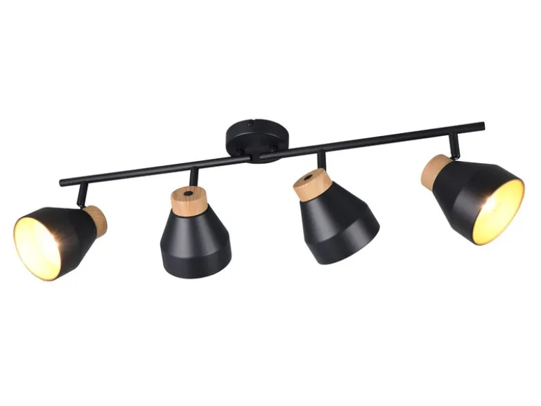 Deckenstrahler VALENTIN 4-flammig aus Metall Schwarz innen Gold, Breite 71cm