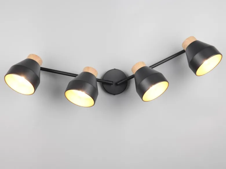 Deckenstrahler VALENTIN 4-flammig aus Metall Schwarz innen Gold, Breite 71cm