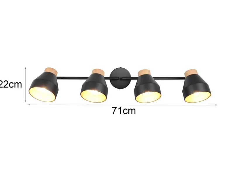 Deckenstrahler VALENTIN 4-flammig aus Metall Schwarz innen Gold, Breite 71cm