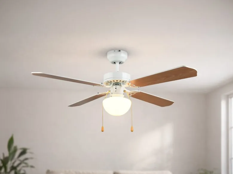 Deckenventilator HAMMERFEST mit Licht & Zugschalter, Weiß Holzoptik Ø 106,5cm
