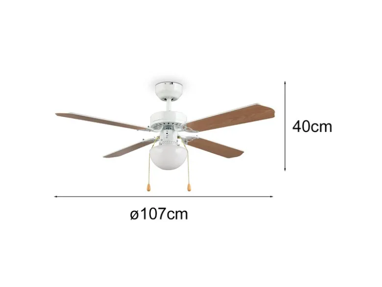 Deckenventilator HAMMERFEST mit Licht & Zugschalter, Weiß Holzoptik Ø 106,5cm