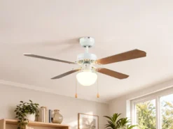 Deckenventilator HAMMERFEST mit Licht & Zugschalter, Weiß Holzoptik Ø 106,5cm