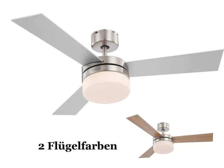 Deckenventilator mit Licht ALANA Fernbedienung, Silber/Buche Ø105cm