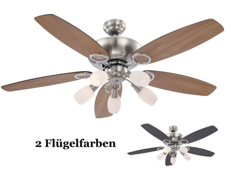 Deckenventilator mit Licht JERRY Zugschalter, Buche/Graphit Ø130cm