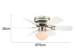 Deckenventilator UGO mit Licht und Zugschalter leise, Weiß/Graphit Ø 76cm