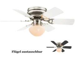 Deckenventilator UGO mit Licht und Zugschalter leise, Weiß/Graphit Ø 76cm