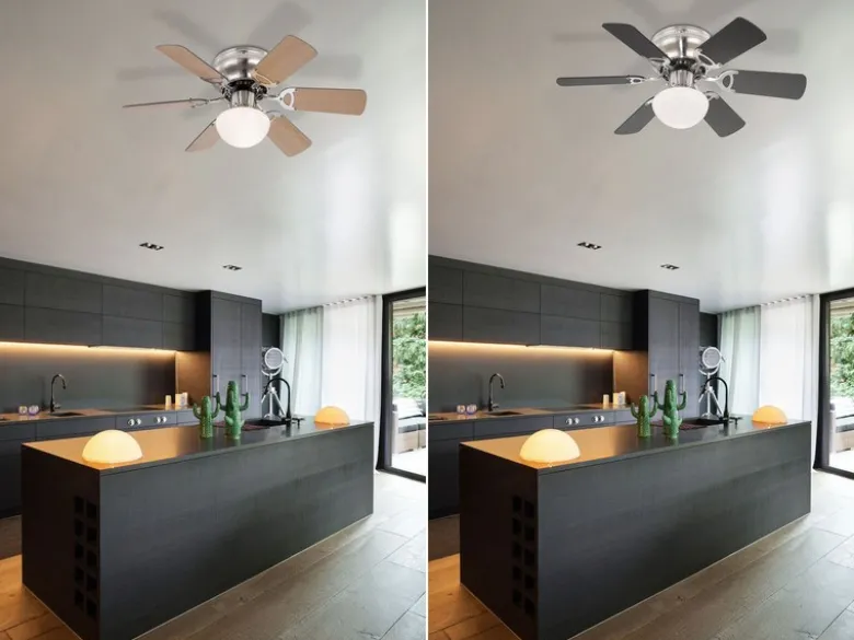 Deckenventilator UGO mit Licht und Zugschalter leise, Ahorn/Graphit Ø 76cm