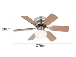Deckenventilator UGO mit Licht und Zugschalter leise, Ahorn/Graphit Ø 76cm