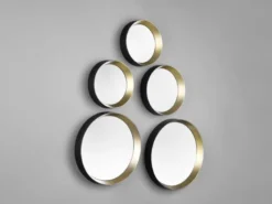 Deko Wandspiegel 5er Spiegel SET mit Rahmen in Schwarz Gold & Magnet zum Kleben