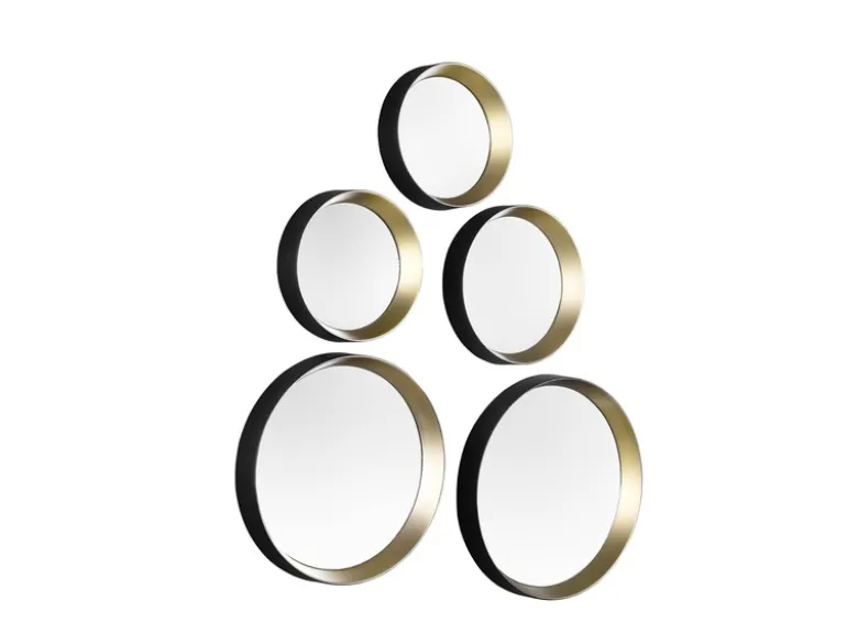 Deko Wandspiegel 5er Spiegel SET mit Rahmen in Schwarz Gold & Magnet zum Kleben