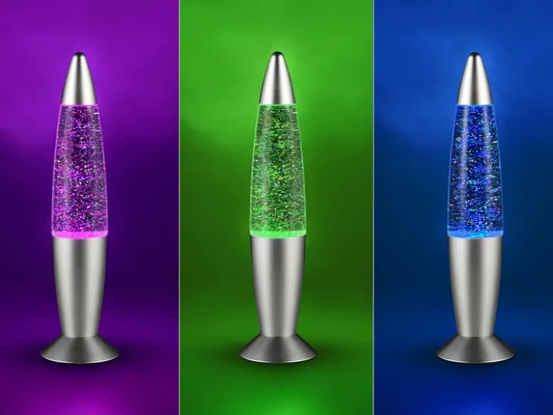 Deko LED RGB Tischleuchte mit Glitzer Batterie- oder USB betrieben, Höhe 34,5cm