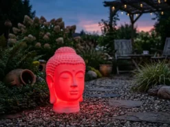 Deko LED RGBW Solarleuchte Buddha Kopf mit Fernbedienung, Höhe 50cm
