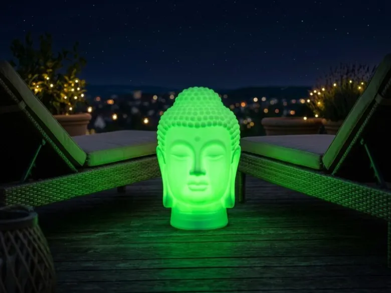 Deko LED RGBW Solarleuchte Buddha Kopf mit Fernbedienung, Höhe 50cm