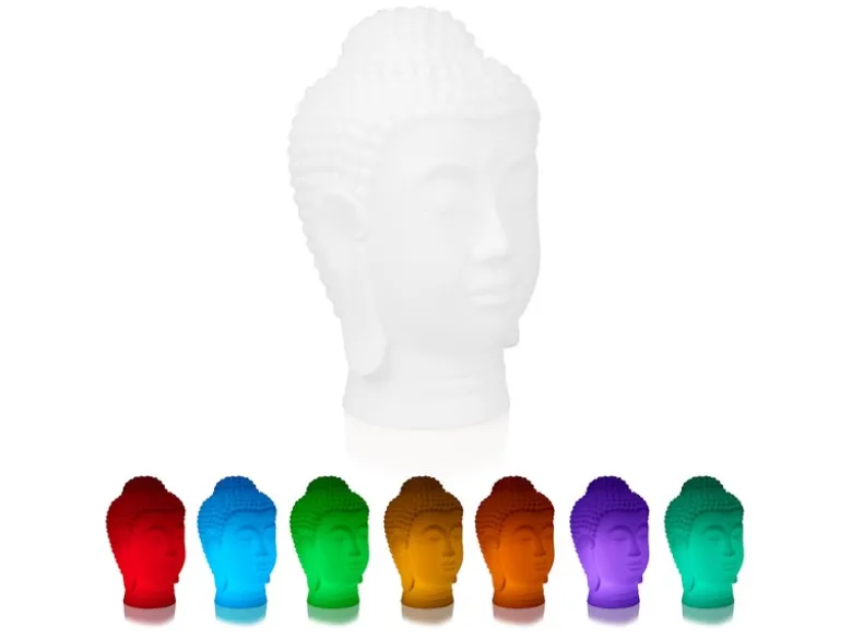 Deko LED RGBW Solarleuchte Buddha Kopf mit Fernbedienung, Höhe 50cm