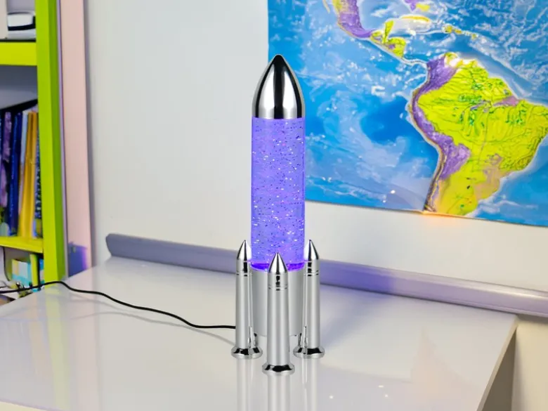 Deko RGB LED Tischleuchte Raketenlampe mit Glitzer per USB betrieben, Höhe 33cm