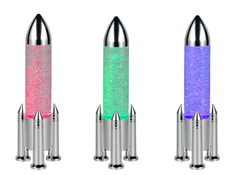 Deko RGB LED Tischleuchte Raketenlampe mit Glitzer per USB betrieben, Höhe 33cm