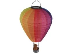 Deko Solarleuchte mit buntem Heißluftballon & Bär im Korb, Höhe 44cm