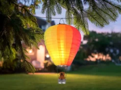 Deko Solarleuchte mit buntem Heißluftballon & Bär im Korb, Höhe 44cm