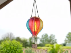 Deko Solarleuchte mit buntem Heißluftballon aus Kunststoff, Höhe 46,5cm