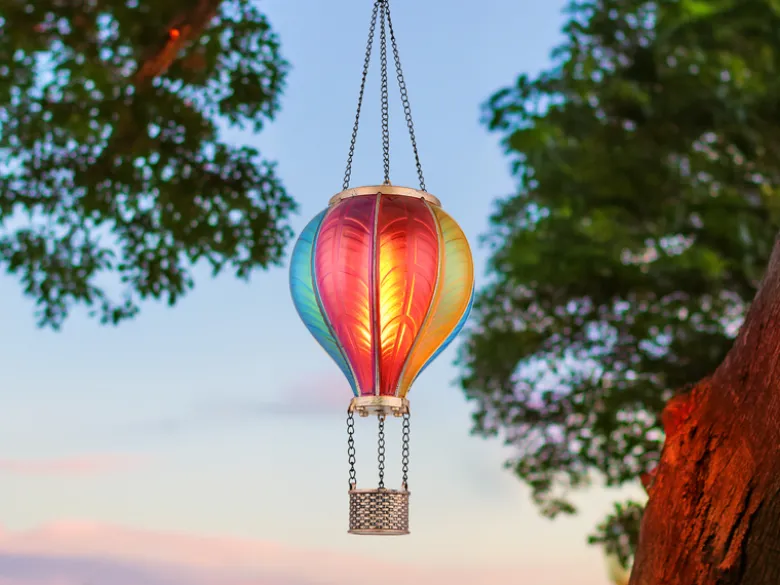 Deko Solarleuchte mit buntem Heißluftballon aus Kunststoff, Höhe 46,5cm