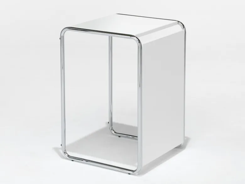 Designer Beistelltisch im Bauhausstil, wendbar, Weiß Höhe 67cm