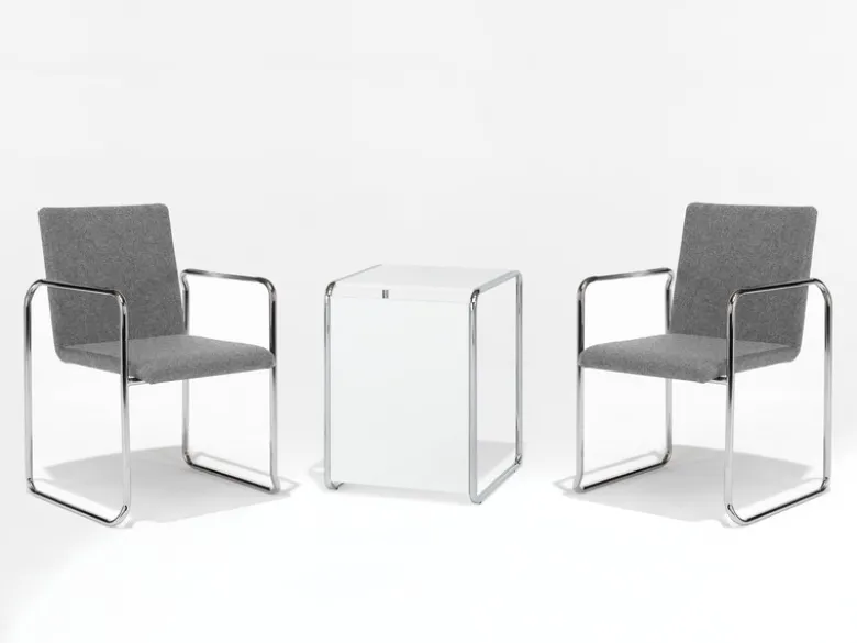 Designer Beistelltisch im Bauhausstil, wendbar, Weiß Höhe 67cm