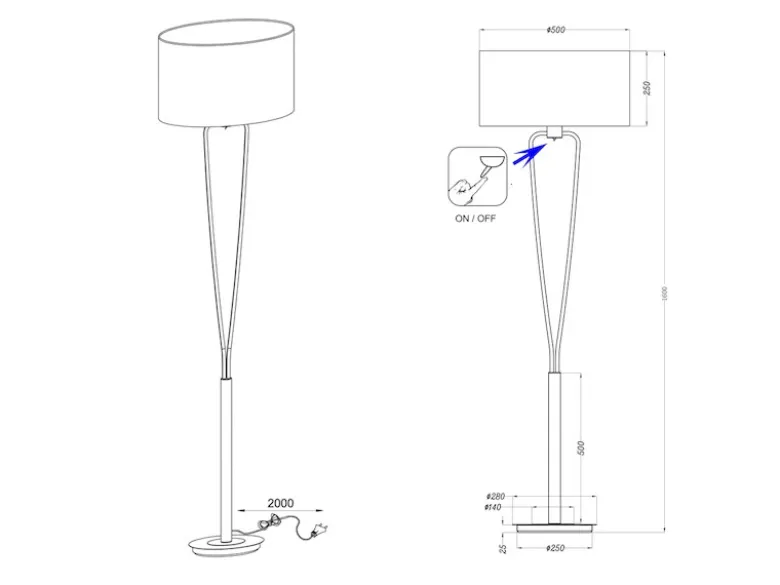 Designer LED Stehleuchte Silber mit Stoffschirm Weiß, Höhe 160cm