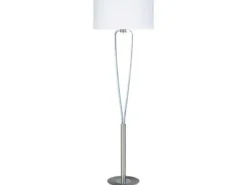 Designer LED Stehleuchte Silber mit Stoffschirm Weiß, Höhe 160cm