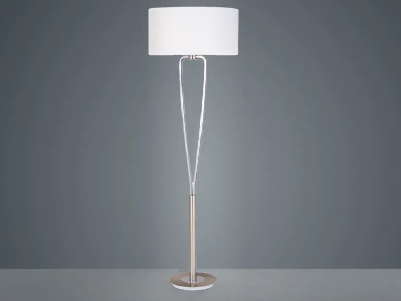 Designer LED Stehleuchte Silber mit Stoffschirm Weiß, Höhe 160cm