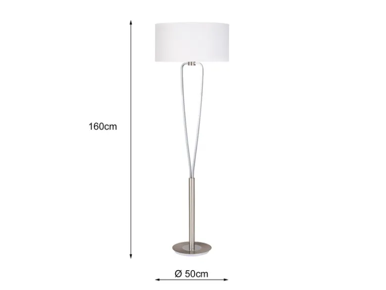 Designer LED Stehleuchte Silber mit Stoffschirm Weiß, Höhe 160cm