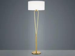 Designer Stehleuchte PARIS II Messing mit Stoffschirm Weiß, Höhe 160cm