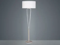 Designer Stehleuchte PARIS II Silber mit Stoffschirm Weiß, Höhe 160cm