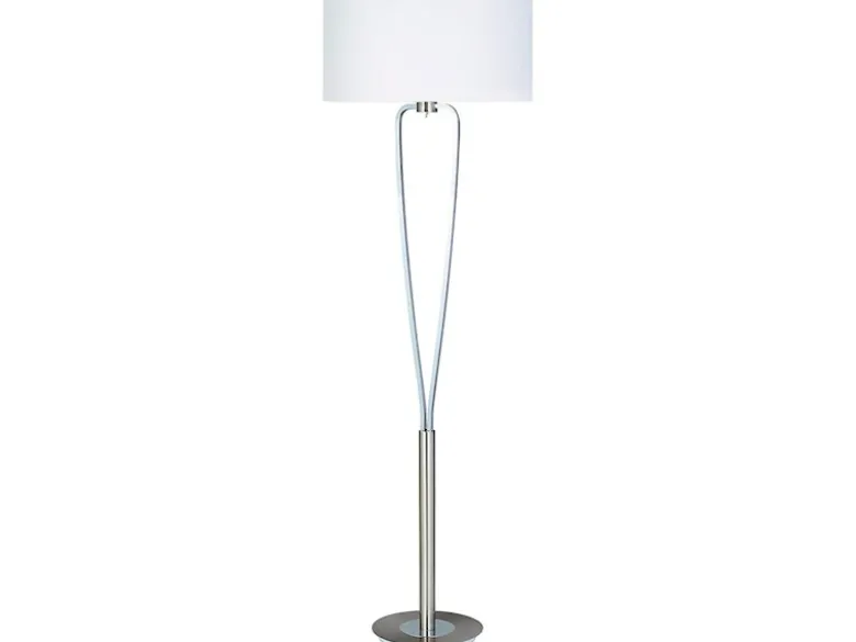 Designer Stehleuchte PARIS II Silber mit Stoffschirm Weiß, Höhe 160cm