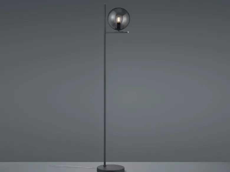 Design LED Stehleuchte Anthrazit mit Lampenschirm Glaskugel Rauchfarbig, 150cm