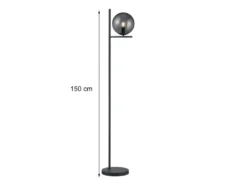Design LED Stehleuchte Anthrazit mit Lampenschirm Glaskugel Rauchfarbig, 150cm