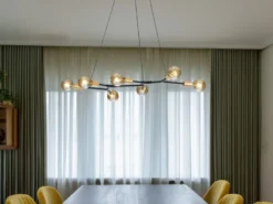 Design Pendelleuchte CROSS mehrflammig in Schwarz matt & Bronze, Breite 91cm