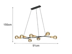 Design Pendelleuchte CROSS mehrflammig in Schwarz matt & Bronze, Breite 91cm