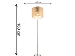 Design Stehlampe AMY mit Stoffschirm goldfarbig, Höhe 160cm