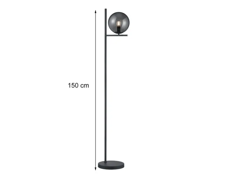 Design Stehleuchte PURE Anthrazit mit Lampenschirm Glaskugel Rauchfarbig, 150cm