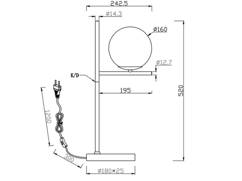 Design Tischleuchte PURE Anthrazit Lampenschirm Glaskugel Rauchfarbig, Höhe 52cm