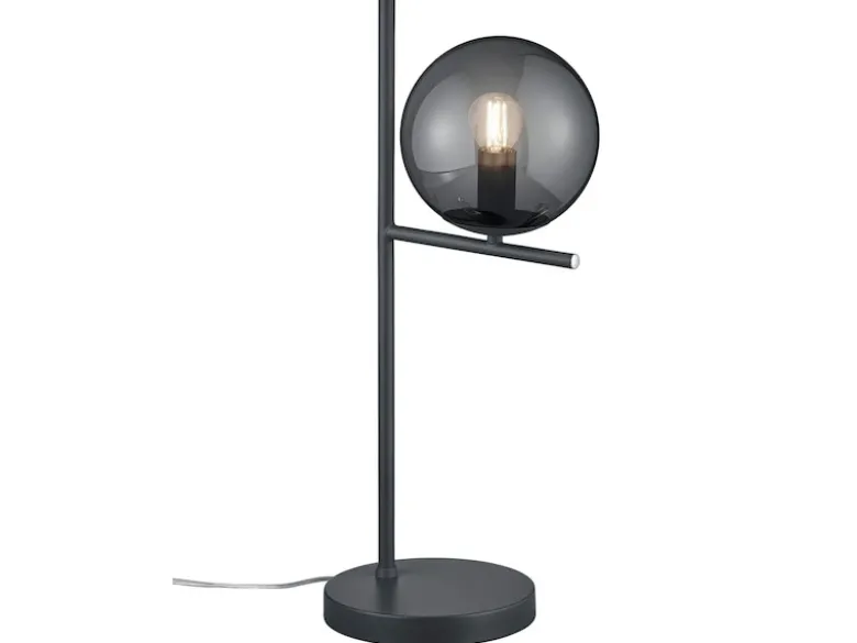 Design Tischleuchte PURE Anthrazit Lampenschirm Glaskugel Rauchfarbig, Höhe 52cm