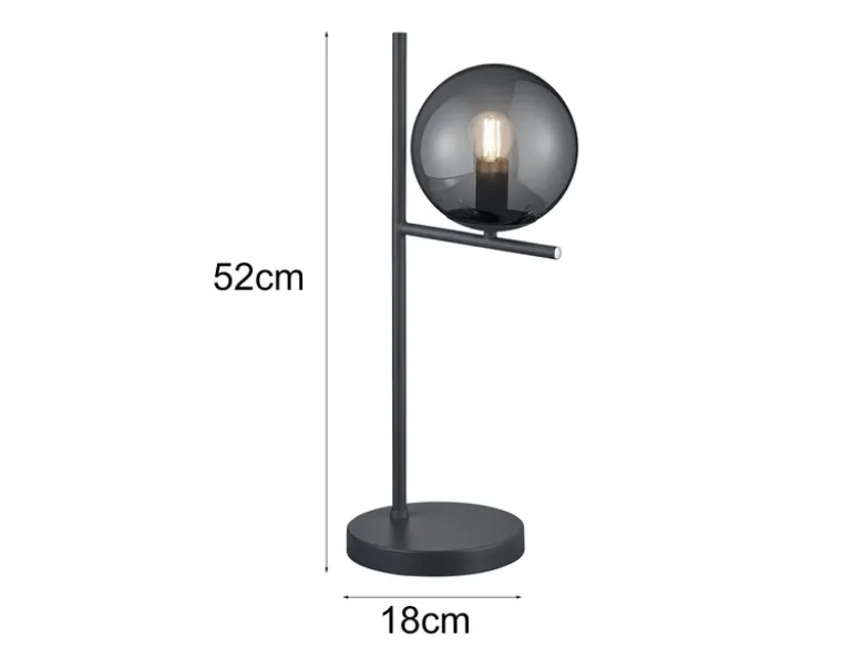 Design Tischleuchte PURE Anthrazit Lampenschirm Glaskugel Rauchfarbig, Höhe 52cm