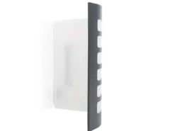 Dezente LED Außenwandleuchte mit grauem Edelstahlcover, IP44, 20 x 15 cm