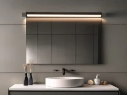 Dimmbare LED Bad Spiegelleuchte FABRIZIO schwenkbar, Schwarz Breite 80cm